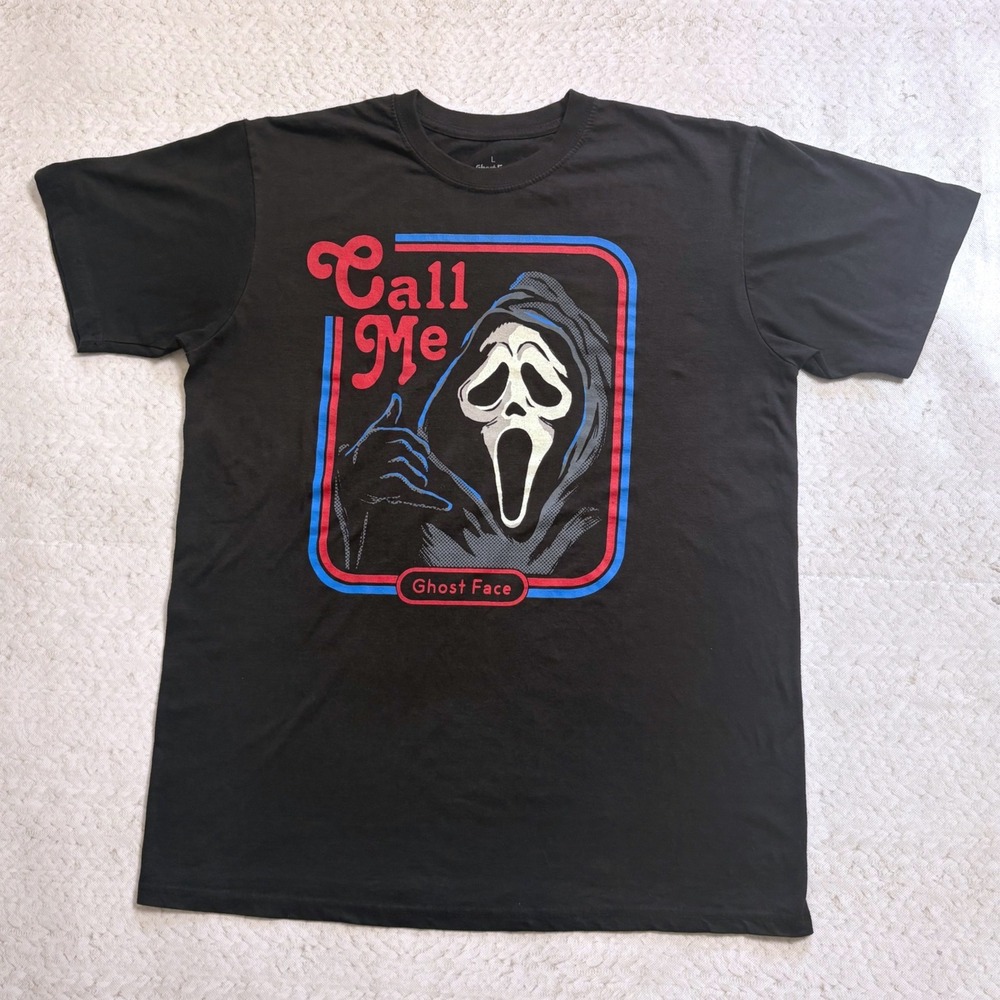 Ghost Face Scream Call Me Graphic T-Shirt Black Large Horror Movie Slasher Tee